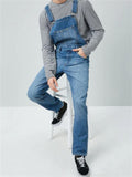 Blue Mens Multi-Pocket Denim Overalls Jumpsuit Dungarees Bib