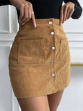 Casual Slim Solid Color Corduroy Skirts