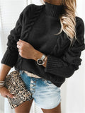 Casual Twisted Solid Color High-Neck Long-Sleeved Knitted Sweater