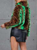 Soft Plush Leopard Print Peacock Women's Short Coat