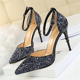 New Fashion Sequins Design Buckle Sparkly High Heels