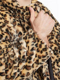 Stylish Jacquard Leopard Print Knee-Length Coat With Lapel Collar