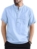Solid Color Short Sleeve Shirts With Pocket