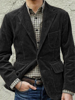 Men's Casual Slim Fit Lapel Collar Corduroy Blazer