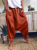 Casual Style Elastic Waist Band Drawstring Pocket Harem Pants