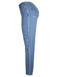 Street Style Washed Effect Stripe Denim Jeans for Women