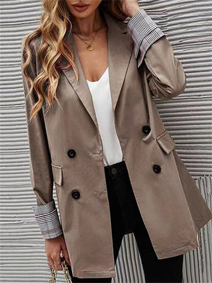 Ladies Stylish Lapel Long Sleeve Double Breasted Small Suit Jacket