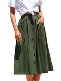 Summer Leisure High Rise Mid Length Button Up A-line Skirt for Women