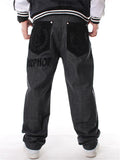 Fashionable Hip-Hop Style Embroidered Loose Straight-Leg Black Pants