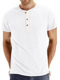 Men's Simple Style Solid Color Short-Sleeved Button T-Shirt