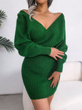 Women's Sexy Crossover V Neck Batwing Sleeve Wrap Hip Dress