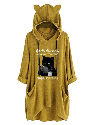 Pretty Printed Irregular Hem Cat's Ears Hoodies