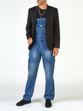Men's Casual Multi Pockets Ripped Washed Effect Denim Jumpsuits