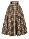 Fashion Autumn Winter Ladies Woolen Big Swing Plaid Skirt