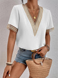 Classy V Neck Loose Short Sleeve T-shirt for Ladies