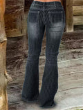 Fashion Thin Vertical Striped Ladies Bell Bottom Jeans