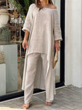 Autumn Leisure Style Fashion Cotton Linen Women Loose Tops + Long Pants