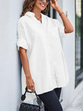 Women's Holiday Roll Up Long Sleeve Button Down Oversized Blouses