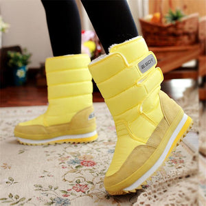 Solid Warm Fur Lined Middle Tube Snow Boots For Women