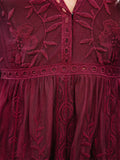 Women's V-Neck Solid Color Long Sleeve Lace Dress