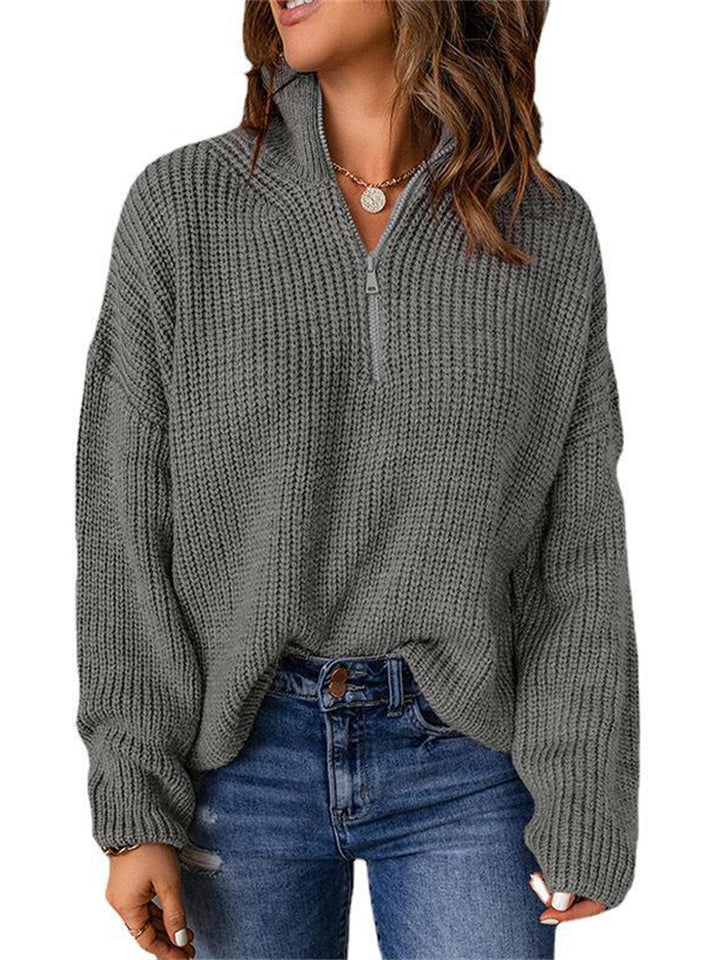 Solid Chic Casual Comfy Half Collar Pullover Women's Sweaters