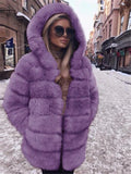 Ultra Comfortable Pocket Faux Fur Hooded Midi Length Coat