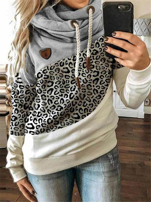 Cute Leopard Patchwork Long Sleeve Hooded Sweatshirts for Women