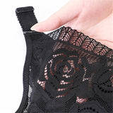 Rose Embroidery Back Front Closure Lace Bras - Black
