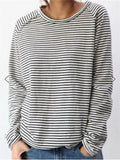 Casual Style Round Neck Striped Long Sleeve Pullover Tops