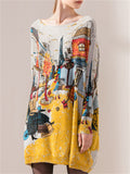Autumn Winter  Large Size Knitting Pullover Printed Graffiti Women's Dresses