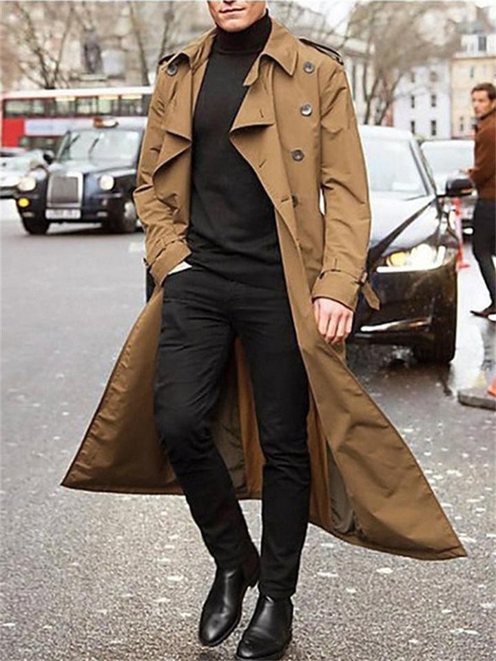 Men's Double-Breasted Over-The-Knee Fashion Casual Trench Coat