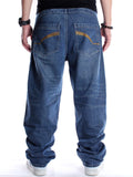 Trendy Hip-Hop Style Loose Embroidered Oversize Dark Blue Jeans