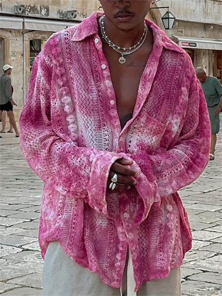 Male Stylish Leisure Lace Hollow Out Shirt