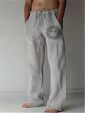 Men's Casual Lace Up Elastic Waist Sun Print Cotton Pants