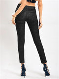 Women's Sexy Style Black Slim Fit Stretchy Rivet Double-Breasted Jeans