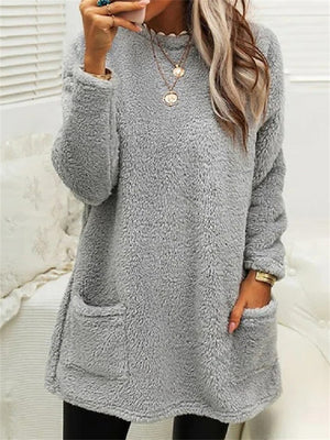 Casual Warmth Round Neck Mid Length Female Plush Shirts