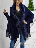 Elegant Lady Fur Collar Tassel Design Batwing Sleeve Cardigan Shawl Sweaters