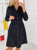 Women's Winter Fashion Button Down Corduroy Dress