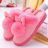 Bunny Ears Plush Ball Non-Slip Keep Warm Slippers for Women