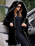 Premium Quality Grooved Pattern Faux Fur Hooded Coat