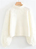 Trendy Round Neck Pearls Decorated Sweater