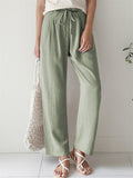 Women's Casual Solid Color Straight Leg Elastic Waist Wide Leg Pants