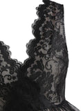 Black 1950S Feminine V Neck Lace Floral Swing Dress