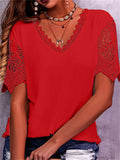 Women's Popular Lace Splice Short Sleeve V Neck T-shirts