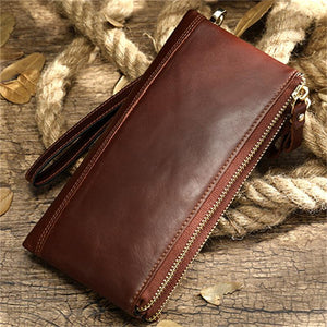 Men's Double Zipper Clutch Soft Leather Business Casual Wallet