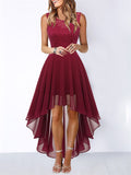 Women's Lace Splicing Round Neck Backless Chiffon Elegant Dress