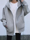 Casual Fashion Street Style Zipper Hooded Plush Hoodies For Women