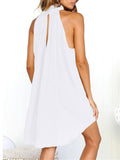 Casual Pleated Detailing High Neck Thigh-Length Cotton Linen Dress