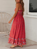 All-Over Floral Print Fitted Waist Pullover Pleated Detailing Spaghetti Strap Dress