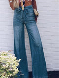 Relaxed Fit Washed Effect Front Pocket Wide Leg Denim Trousers